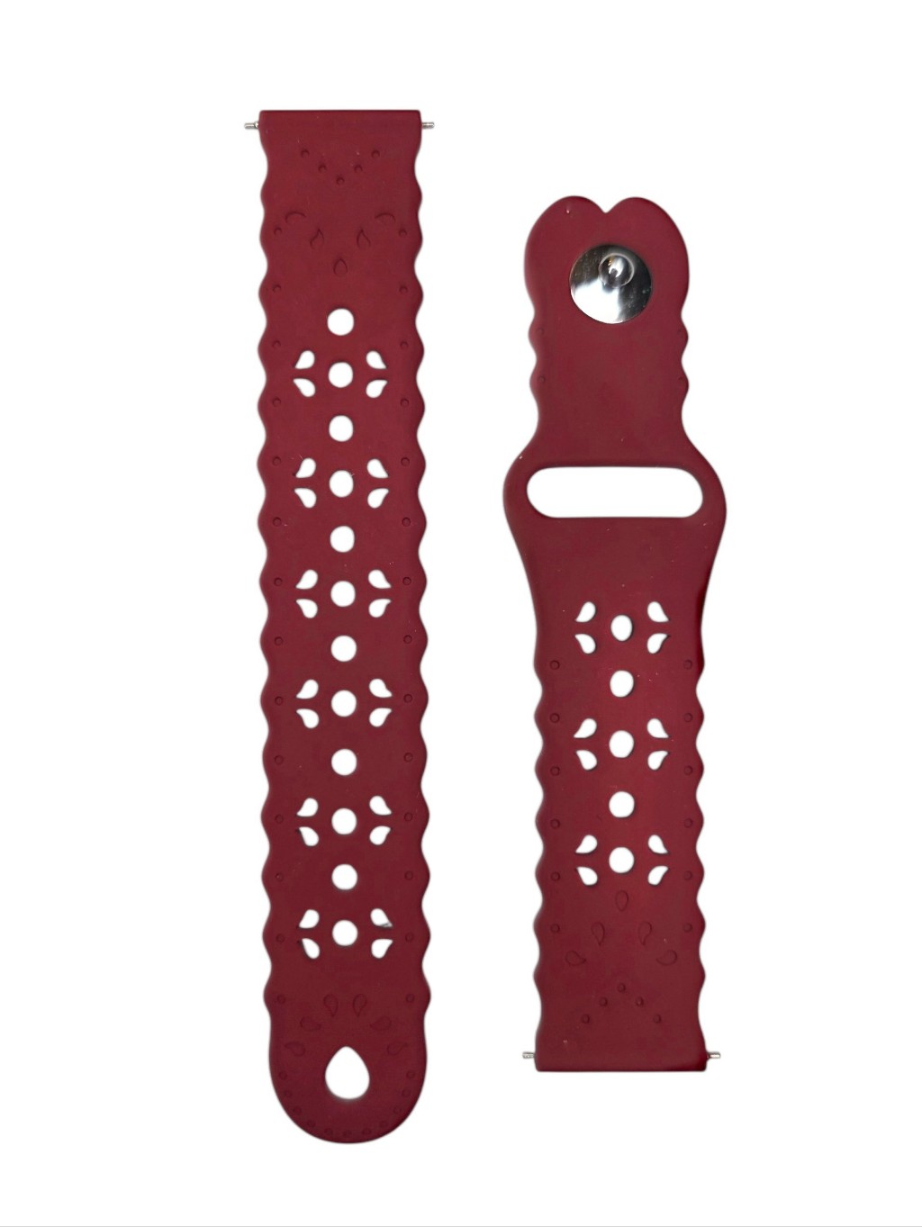 Smartwatch Band 20mm Silicone Floral Laser Cut Berry Red Tech Watch Accessories